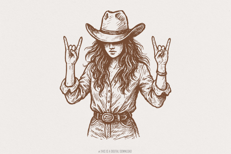 cowgirl-rock-on-png-western-woman-clipart-country-girl-digital-art