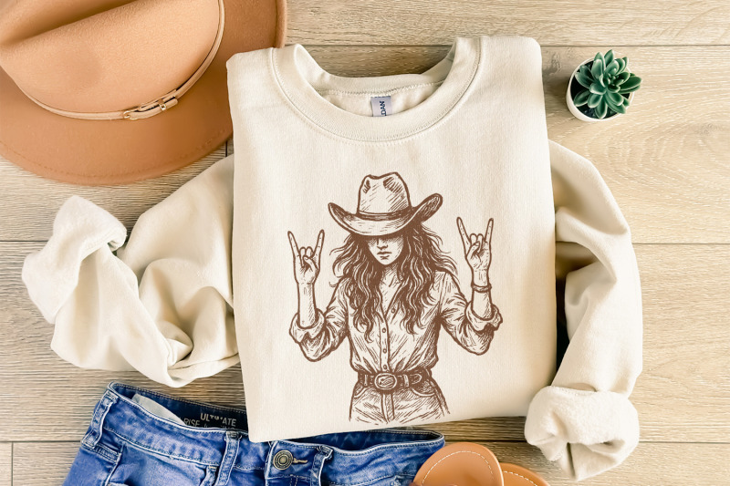 cowgirl-rock-on-png-western-woman-clipart-country-girl-digital-art