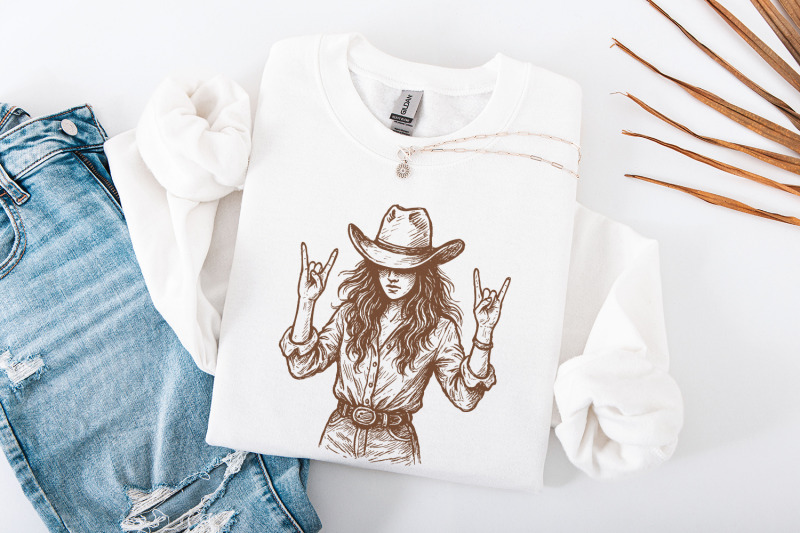 cowgirl-rock-on-png-western-woman-clipart-country-girl-digital-art