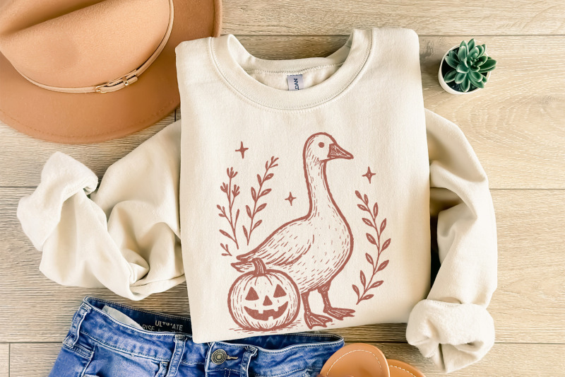 goose-and-pumpkin-png-halloween-digital-download-vintage-farm-animal