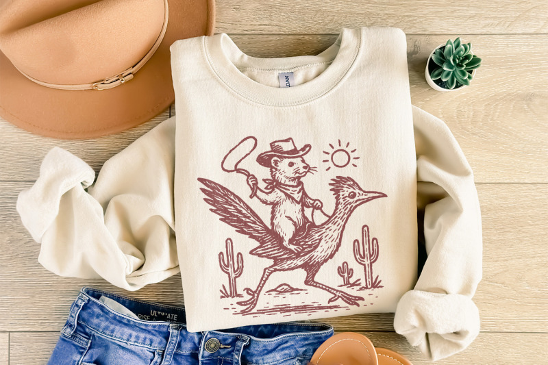 cowboy-ferret-on-roadrunner-png-wild-west-animal-art-digital-download