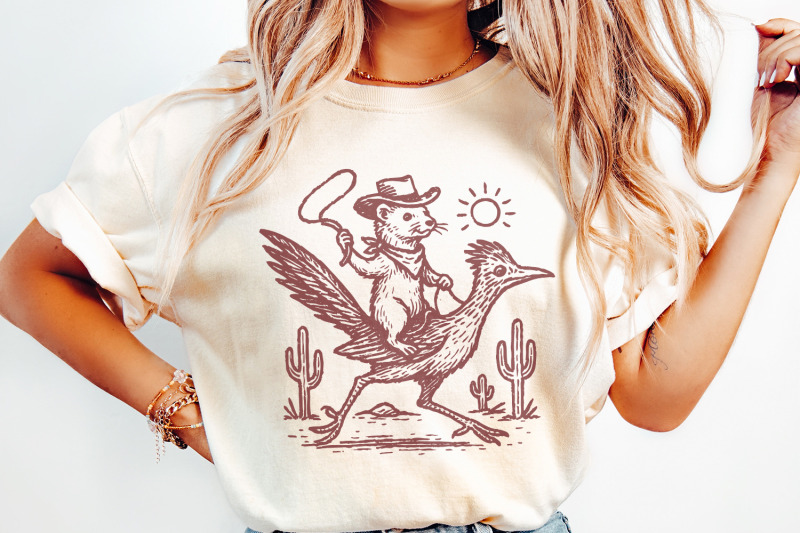 cowboy-ferret-on-roadrunner-png-wild-west-animal-art-digital-download