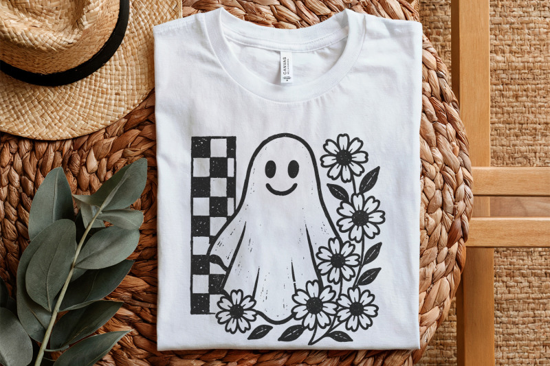 smiling-ghost-png-black-and-white-floral-ghost-clipart-checkerboard