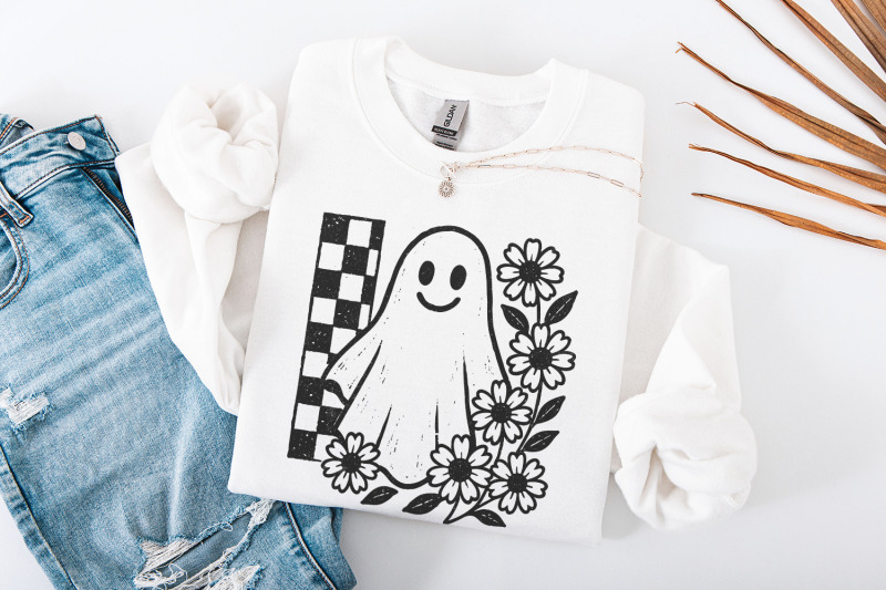 smiling-ghost-png-black-and-white-floral-ghost-clipart-checkerboard