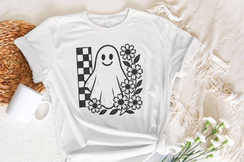 smiling-ghost-png-black-and-white-floral-ghost-clipart-checkerboard