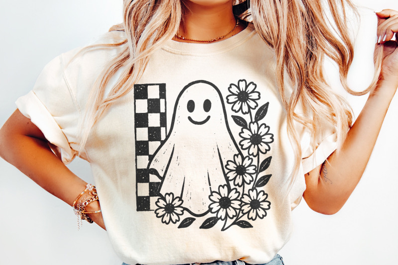 smiling-ghost-png-black-and-white-floral-ghost-clipart-checkerboard