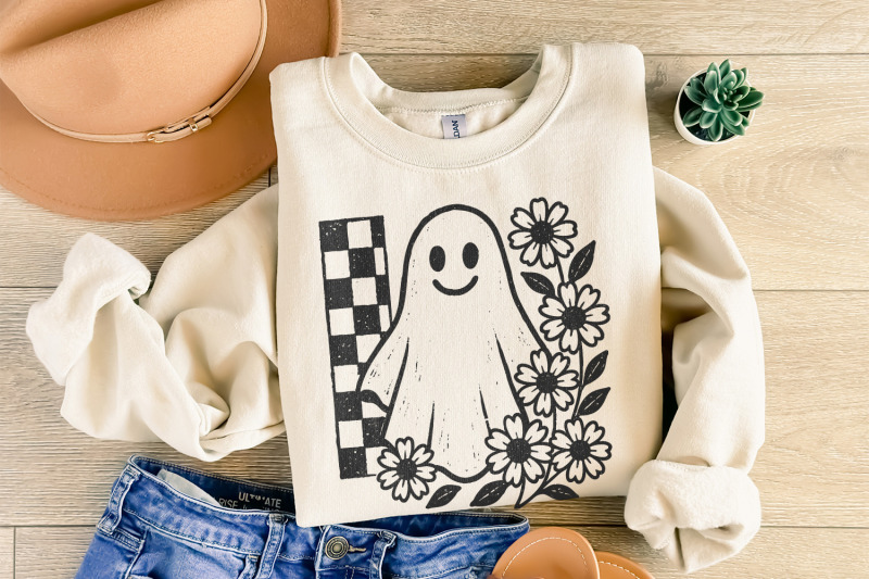 smiling-ghost-png-black-and-white-floral-ghost-clipart-checkerboard