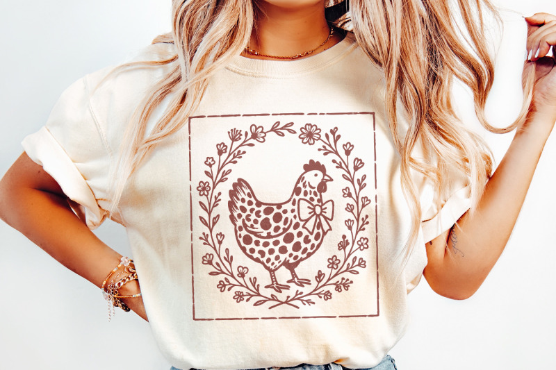 rustic-chicken-png-farmhouse-hen-with-bow-png-floral-animal-clipart