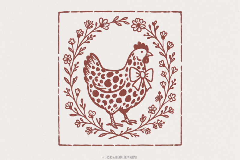 rustic-chicken-png-farmhouse-hen-with-bow-png-floral-animal-clipart
