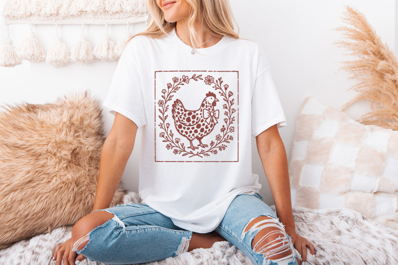 rustic-chicken-png-farmhouse-hen-with-bow-png-floral-animal-clipart