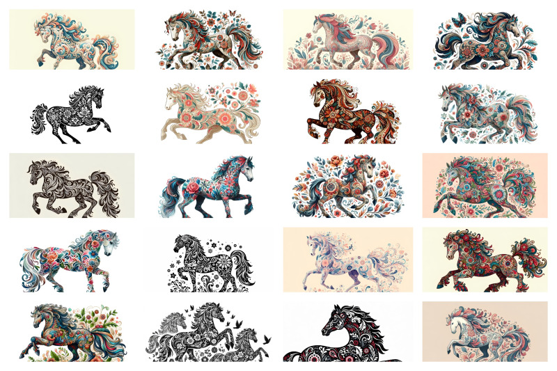 a-set-of-100-horse-of-floral-ornament