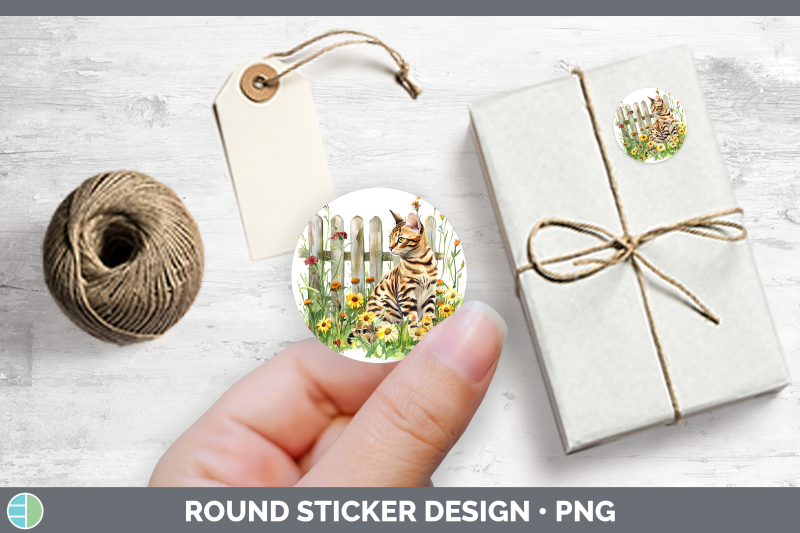 fence-cats-bengal-stickers-round-labels-designs