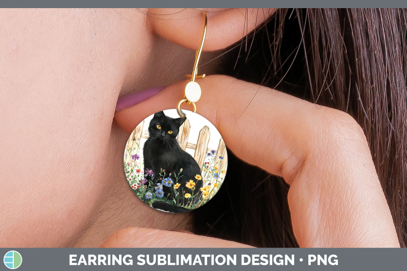 black-round-earrings-fence-cats-sublimation-earrings-designs