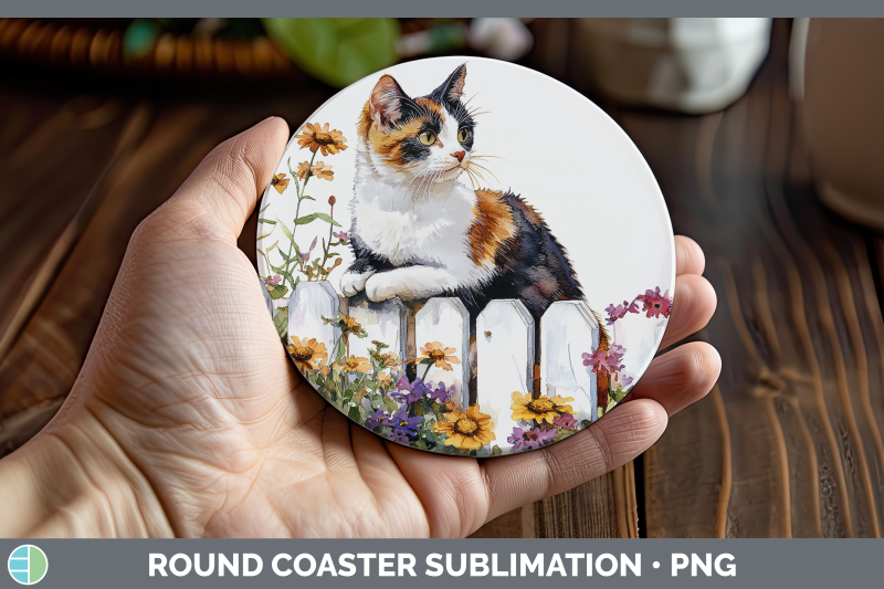 calico-round-coaster-fence-cats-sublimation-coaster-designs