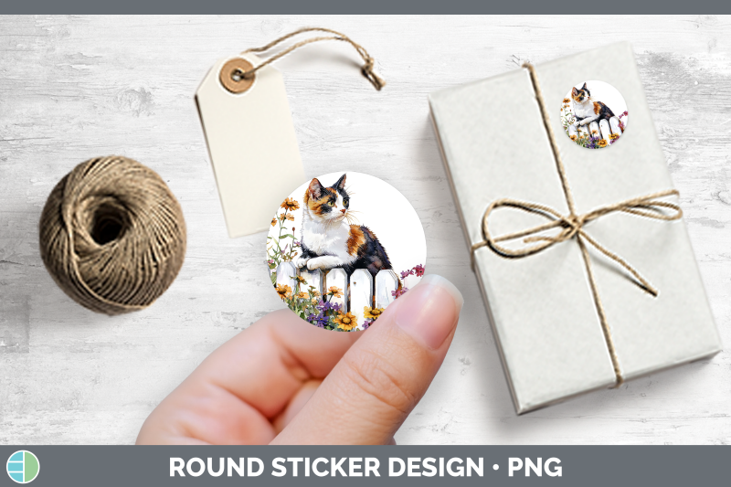 fence-cats-calico-stickers-round-labels-designs