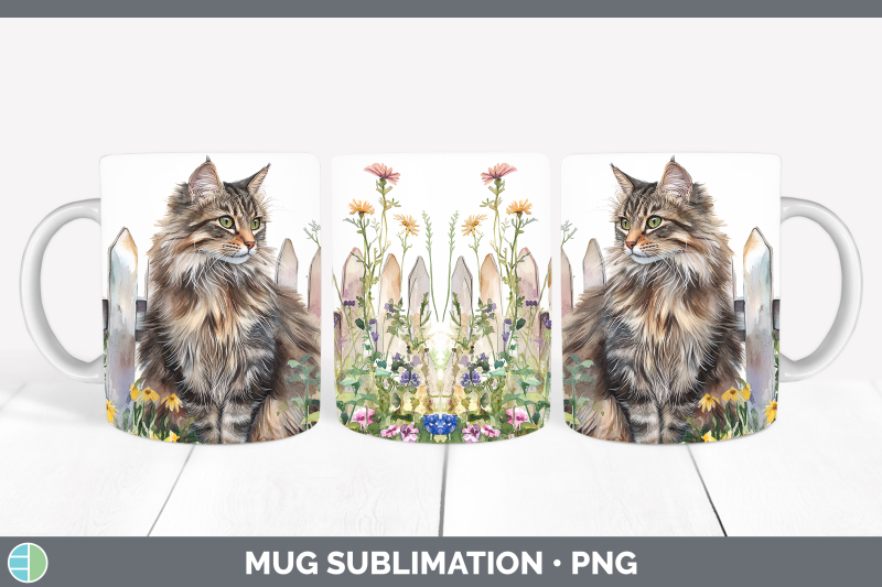 norwegian-forest-mug-wrap-fence-cats-sublimation-coffee-cup