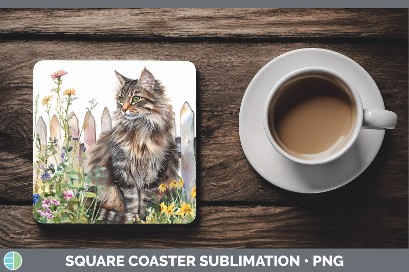 norwegian-forest-square-coaster-fence-cats-sublimation-drink