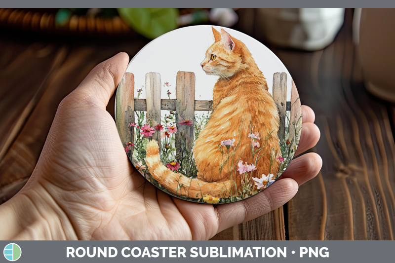 orange-round-coaster-fence-cats-sublimation-coaster-designs