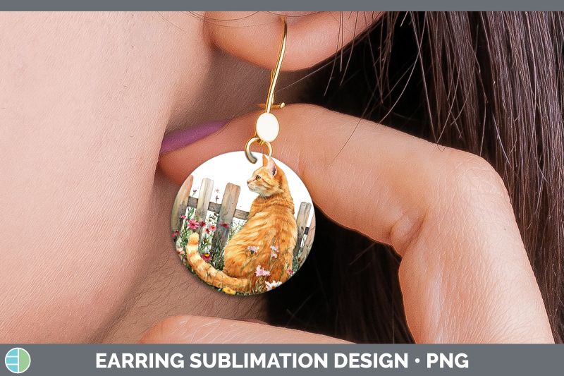 orange-round-earrings-fence-cats-sublimation-earrings-design