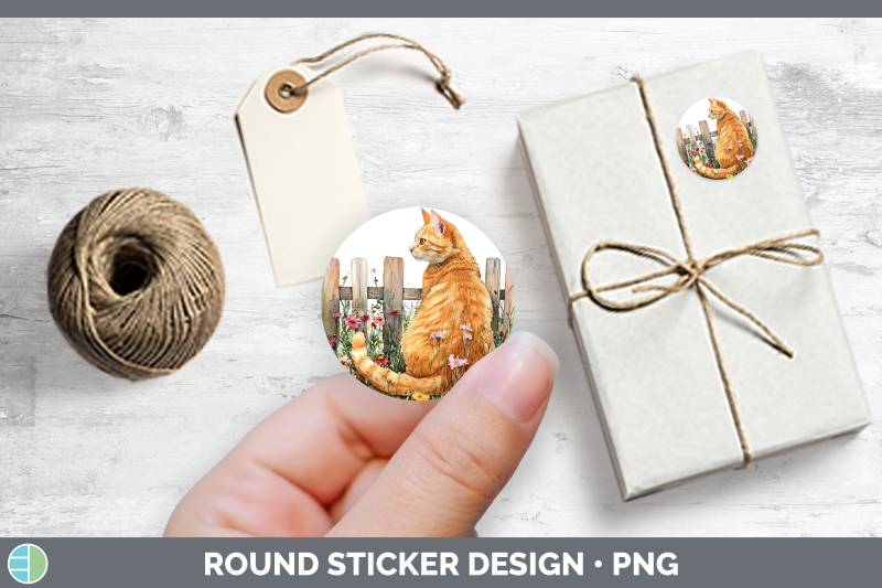 fence-cats-orange-stickers-round-labels-designs