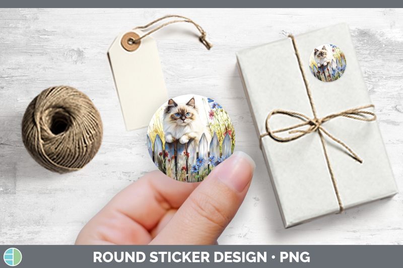fence-cats-ragdoll-stickers-round-labels-designs