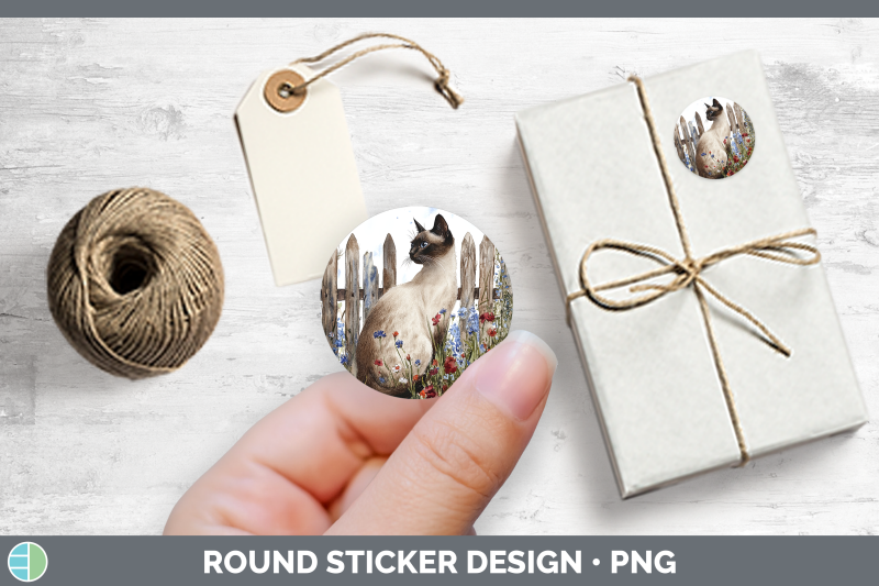 fence-cats-siamese-stickers-round-labels-designs