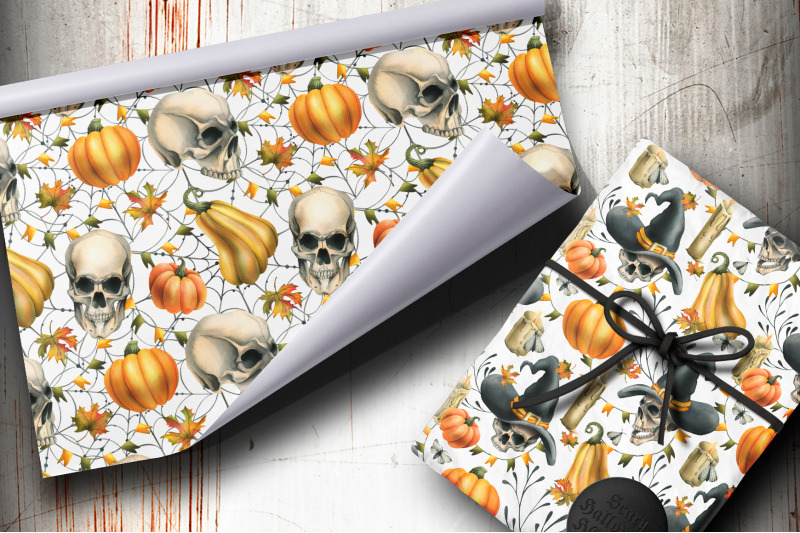 halloween-skulls-seamless-patterns