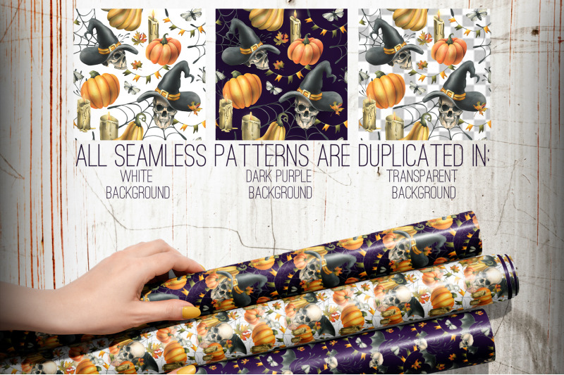 halloween-skulls-seamless-patterns