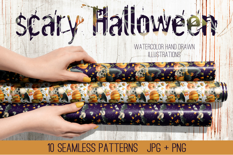 halloween-skulls-seamless-patterns