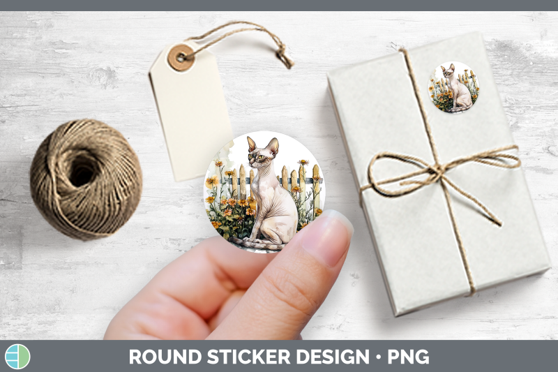 fence-cats-sphynx-stickers-round-labels-designs