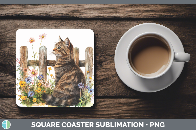 tabby-square-coaster-fence-cats-sublimation-drink-mat-design