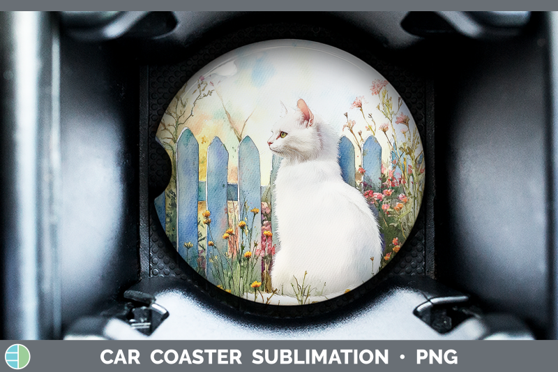 white-car-coaster-fence-cats-sublimation-drink-mat-designs