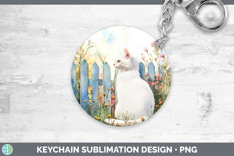 white-keychain-fence-cats-sublimation-keyring-designs