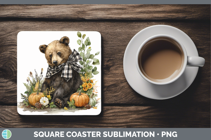 bear-square-coaster-animals-autumn-pumpkin-sublimation-drink