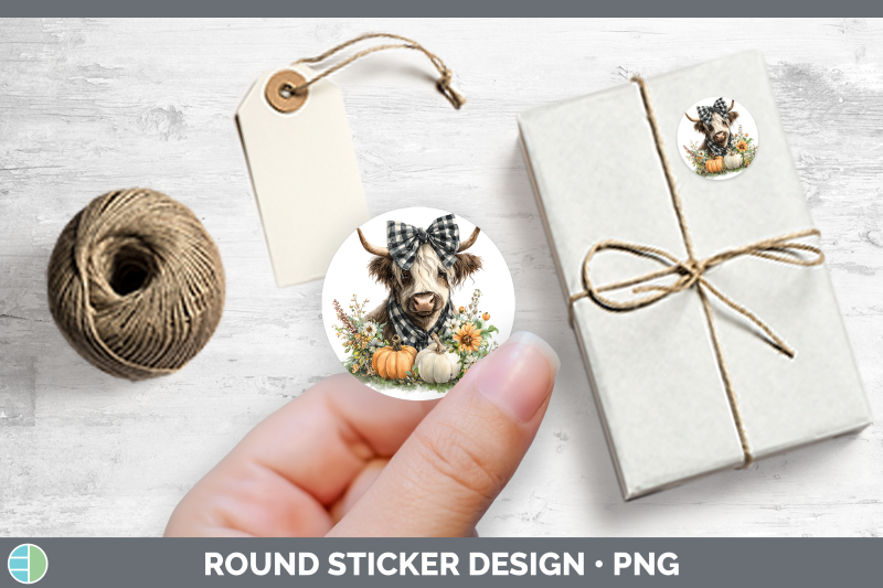 animals-autumn-pumpkin-highland-cow-stickers-round-labels