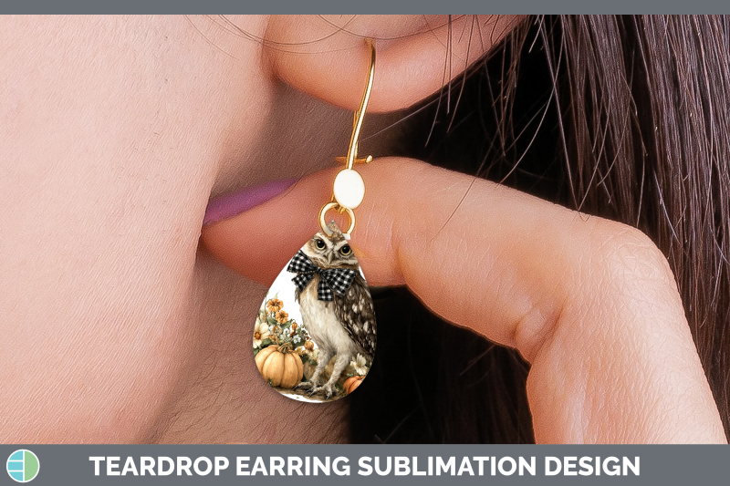 owl-teardrop-earrings-animals-autumn-pumpkin-sublimation-ear