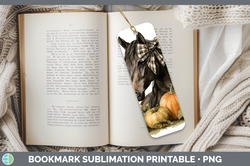 horse-bookmark-animals-autumn-pumpkin-sublimation-printable