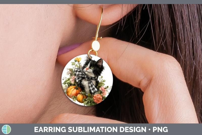 kitten-round-earrings-animals-autumn-pumpkin-sublimation-ear
