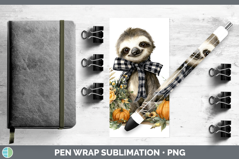 sloth-pen-wrap-animals-autumn-pumpkin-sublimation-pen-design