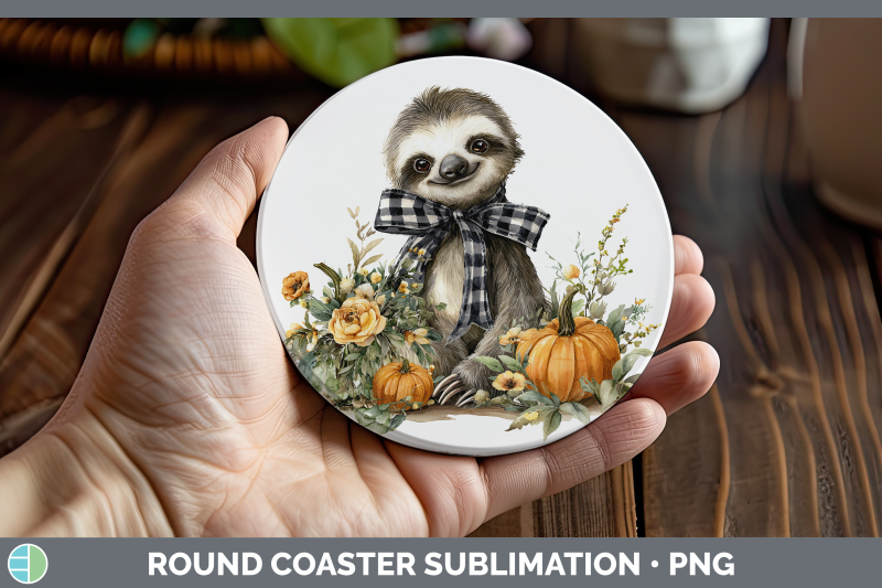 sloth-round-coaster-animals-autumn-pumpkin-sublimation-coast