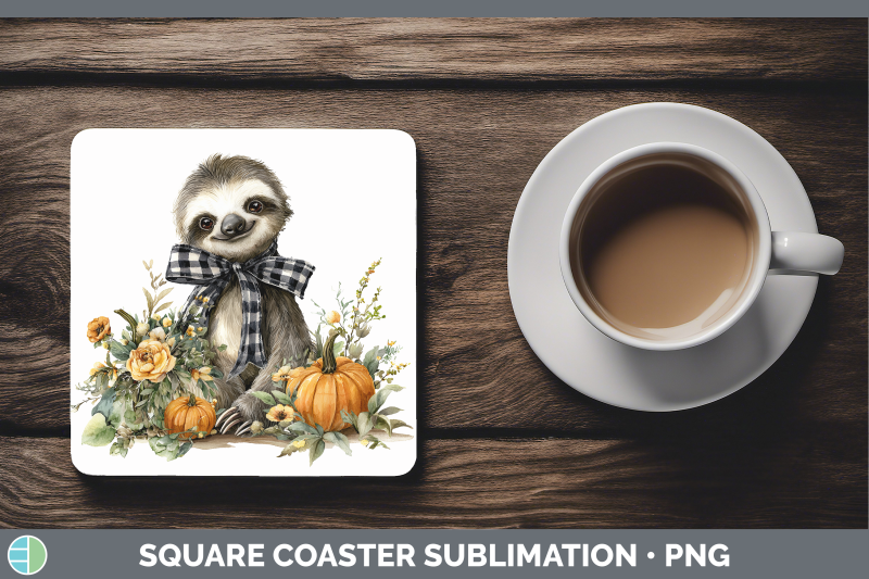 sloth-square-coaster-animals-autumn-pumpkin-sublimation-drin