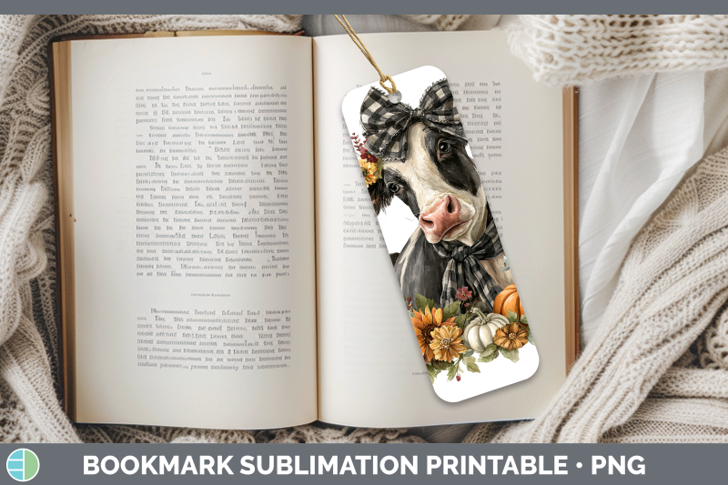cow-bookmark-animals-autumn-pumpkin-sublimation-printable-de
