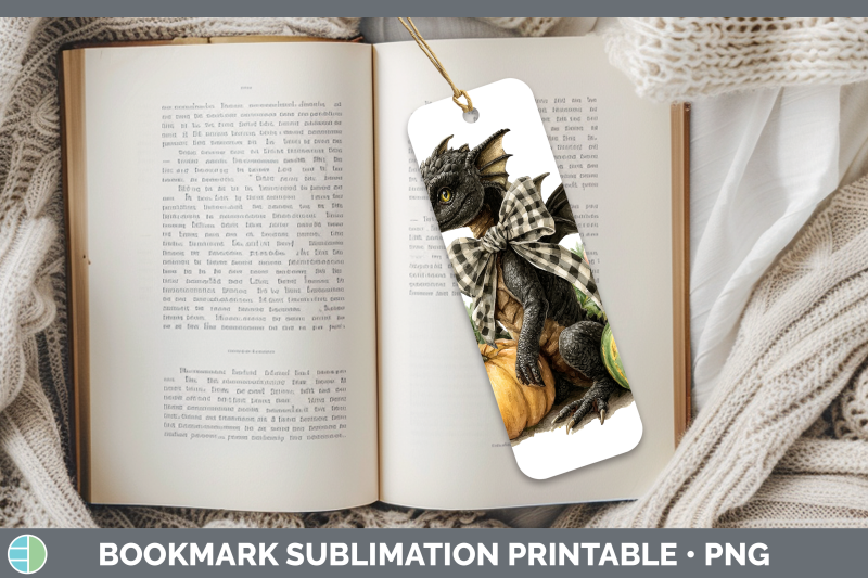 dragon-bookmark-animals-autumn-pumpkin-sublimation-printable