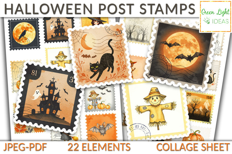 halloween-postage-stamps-collage-sheet-halloween-junk-journal-sticker