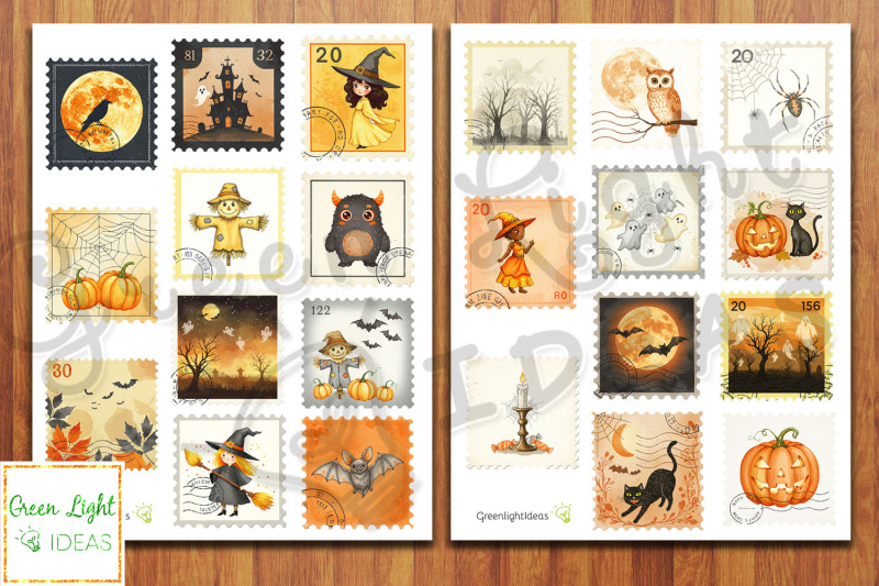 halloween-postage-stamps-collage-sheet-halloween-junk-journal-sticker