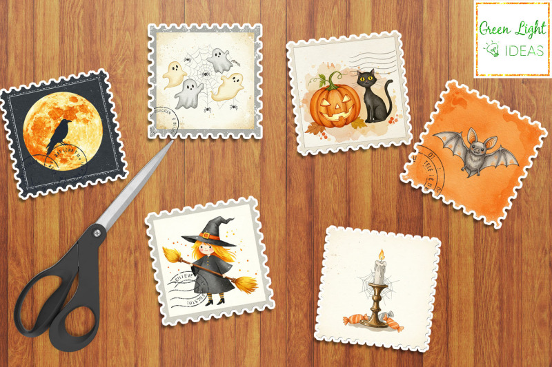 halloween-postage-stamps-collage-sheet-halloween-junk-journal-sticker