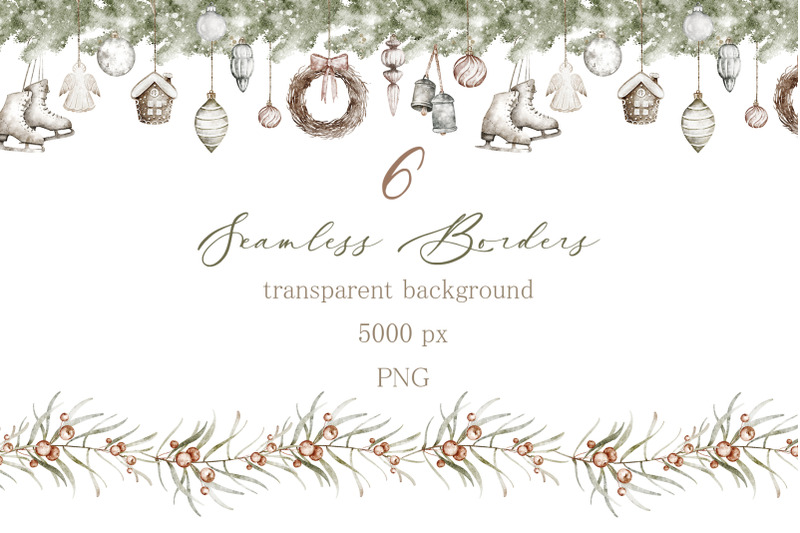 boho-christmas-watercolor-borders-scandinavian-seamless-clipart