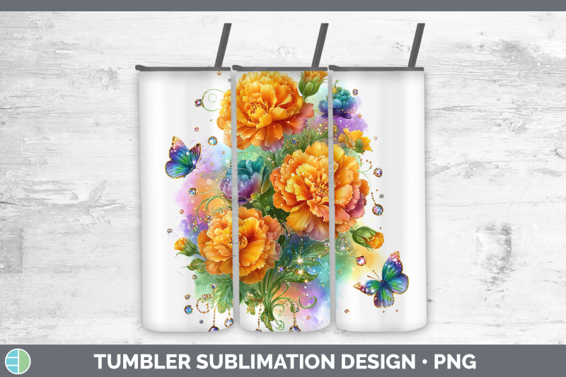 marigold-tumbler-flowers-01-rainbow-summer-sublimation-20-oz
