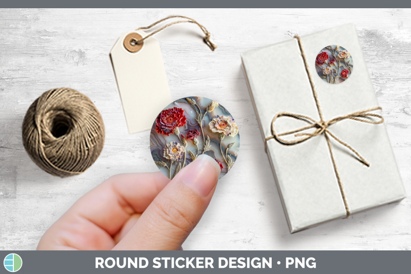 3d-agate-flowers-carnation-stickers-round-labels-designs