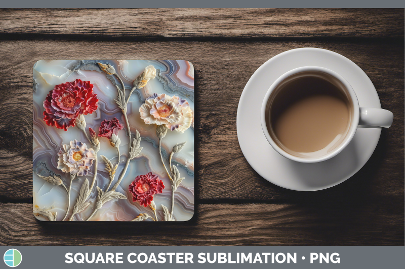 carnation-square-coaster-3d-agate-flowers-sublimation-drink